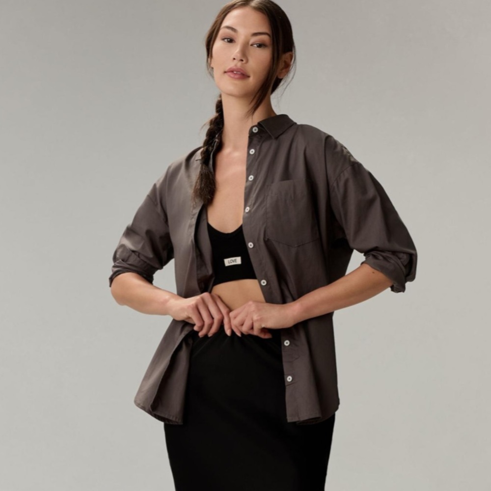 Anthropologie Maeve the Bennet Buttondown Shirt Dark Grey XS